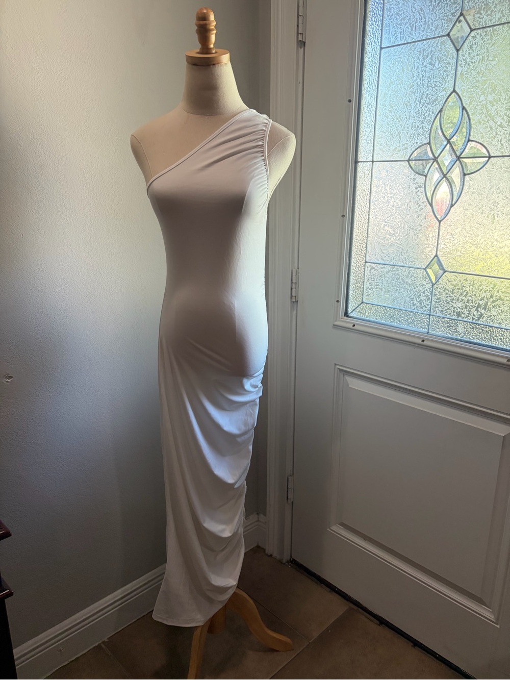 SHEIN White One-Shoulder Asymmetrical Maxi Dress